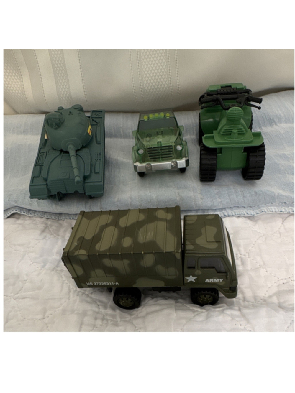 Plastic Army Military Toy Vehicle Lot - Tank Truck Jeep ATV - Green Black